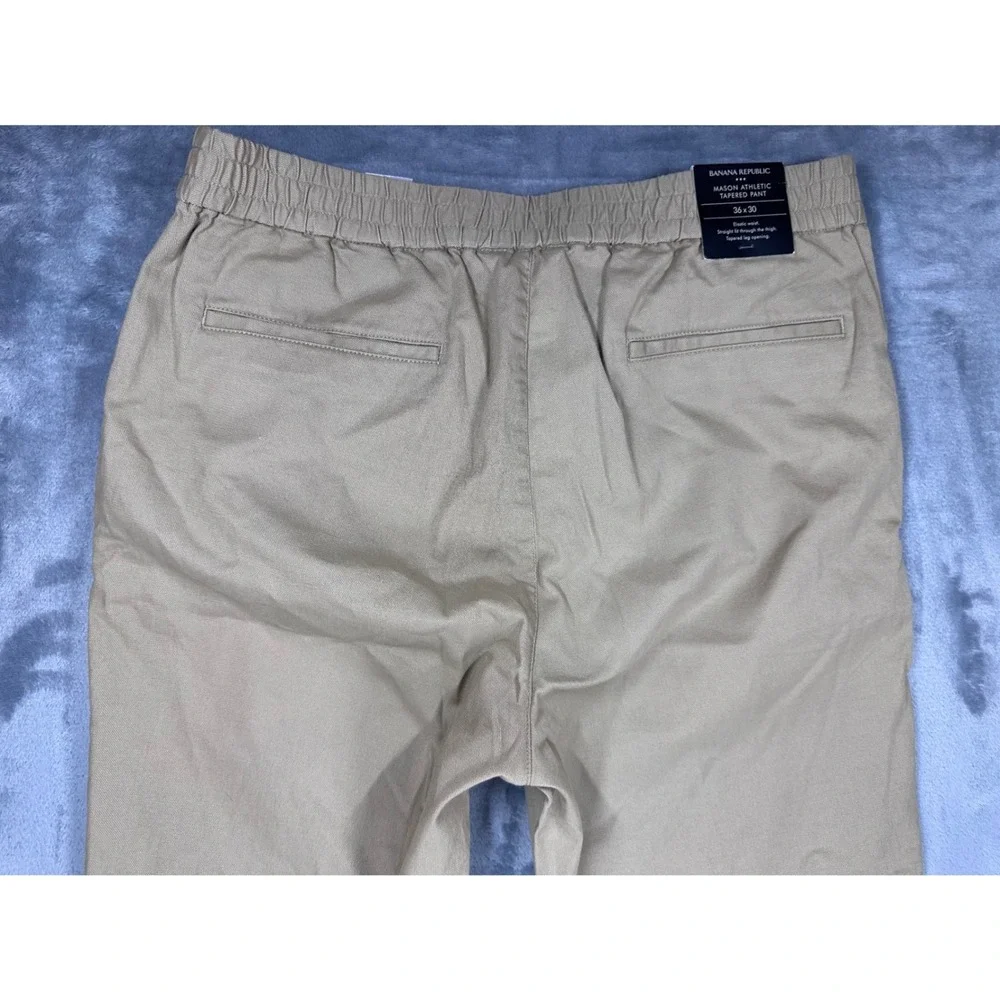Banana Republic Mason Athletic Tapered Pants Mens 36x30 Khaki Tan Elastic Waist